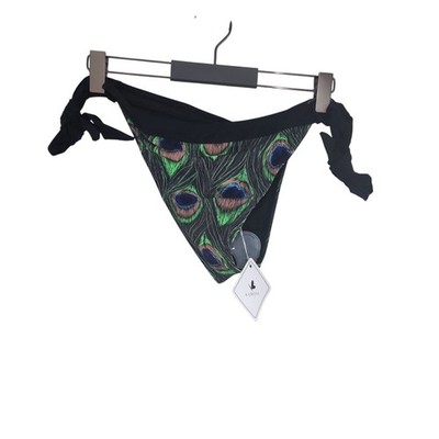 Kamoni Damen Bikinihose schwarz & grün Pfauenmuster Bindeband Taille Größe XL