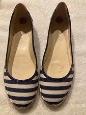 Alpargata Nine West Azul Marino Blanco Rayas Ballet Plana Punta Redonda Náutica 8.5 Nueva
