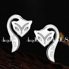 925Sterling Silver Hypoallergenic Crystal Fox Love 13mm Stud Post Earrings F1039