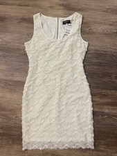 NEW Guess Maria Fringe Lace Dress Sleeveless Ivory Cream Size 6 Mini Dress