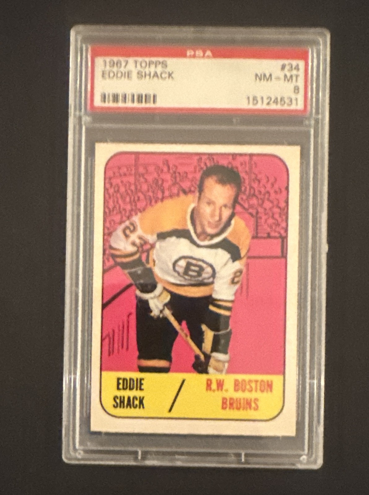 Eddie Shack #34 Hockey Cards 1967 Topps trading card — raw and PSA graded price guide