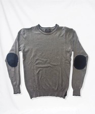 FAY Maglione Lana Misto Grigio Gomitiere Blu Taglia M