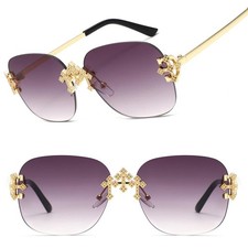 Bold Gold Square Sunglasses Womens Luxurious Rimless Fashion Style