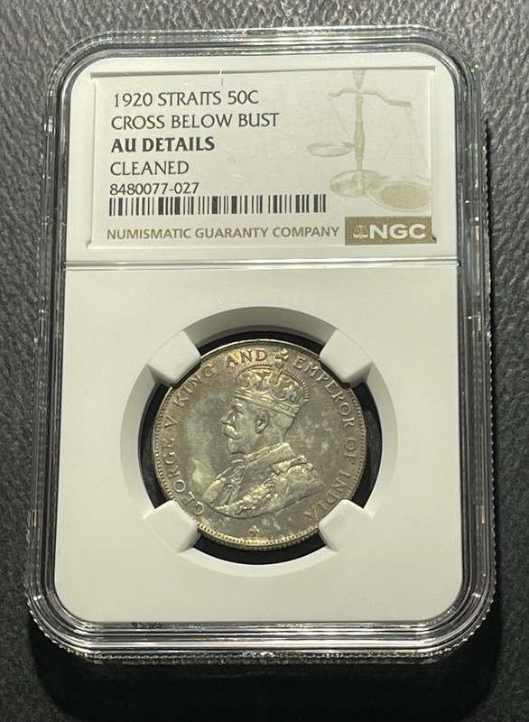Straits Settlements 1920 50 Cents Silver Coin: NGC AU Details-9606615