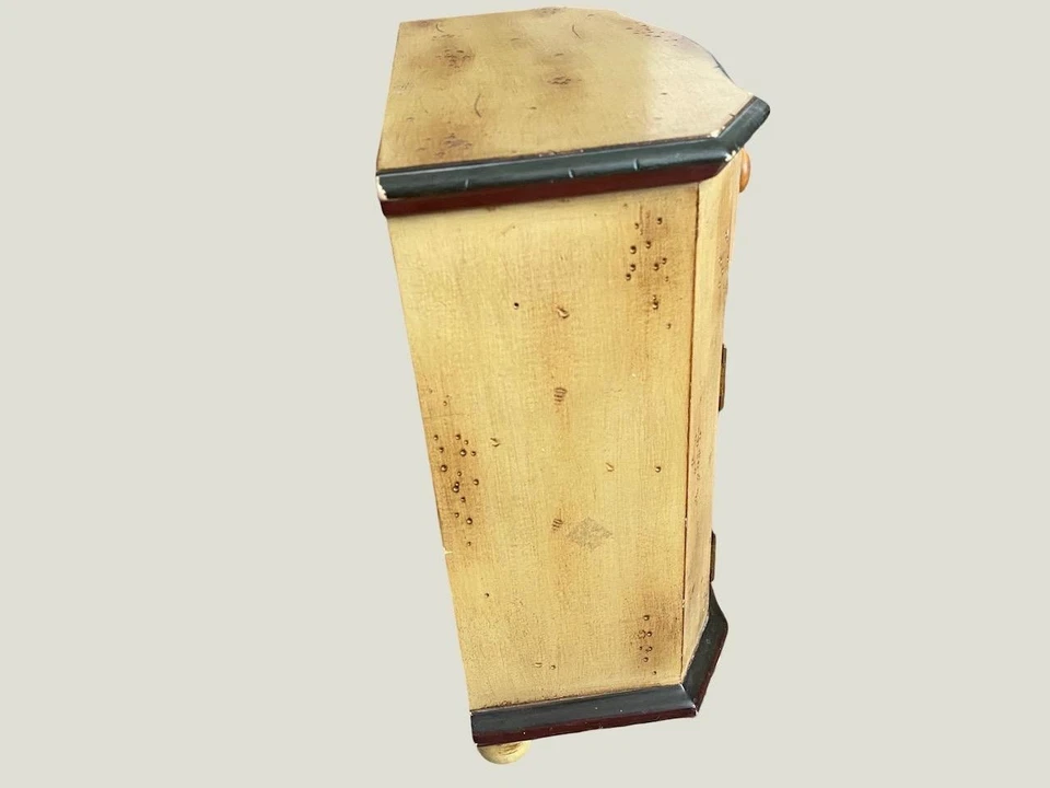 Wood Folk ART Primitive Look Yellow Desk Table top Jewelry Cabinet Console feet - Image 3 of 4