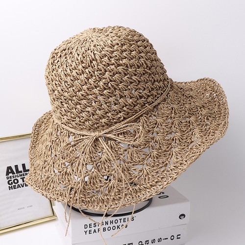 Women's Handmade Straw Hat Summer Wide Brim Beach Sun Cap Foldable Large YYAZ - Foto 1 di 8