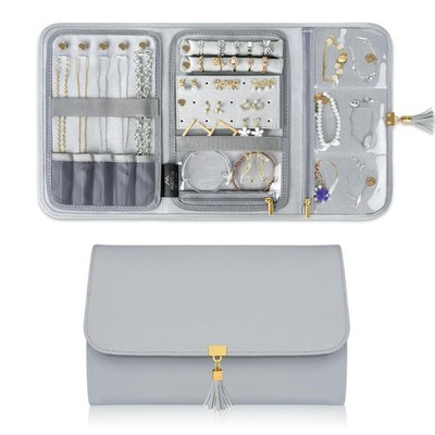 MATEIN Jewelry Travel Organizer for Women, Tangle Free Portable Large, Grey