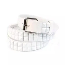 WHITE PYRAMID STUDDED LEATHER BELT - SIZE XXL (46=48) -MEN