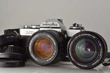  EXC    Minolta XD Silver Camera MD Rokkor 50mm F/1.4 w/ MC 28mm F/3.5 4191