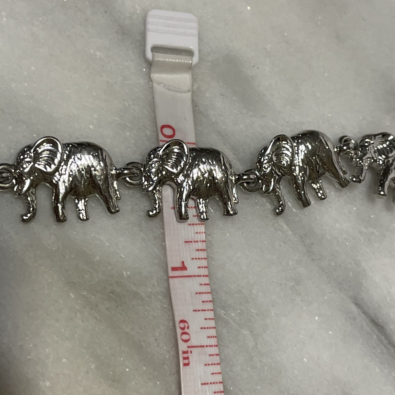silver tone Interlocking elephant linked chain br… - image 4