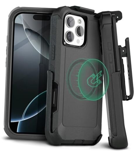 Designed for iPhone 16 Pro Case with Belt Clip, iPhone 16 Pro 6.3 inch Black