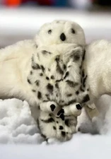 Folkmanis Snowy Owl Hand Puppet Stuffed Animal Head Turns White Black Spotted-
