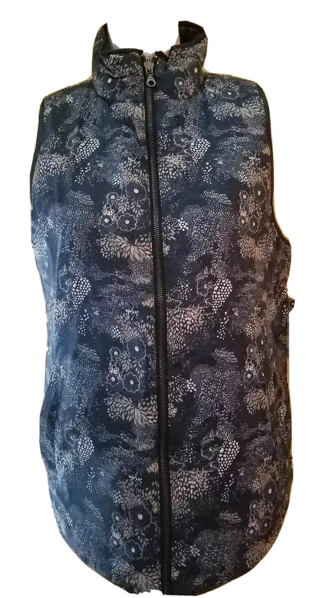 NEW GH Bass Reversible Puffer Vest Reversible Quilted Floral Black