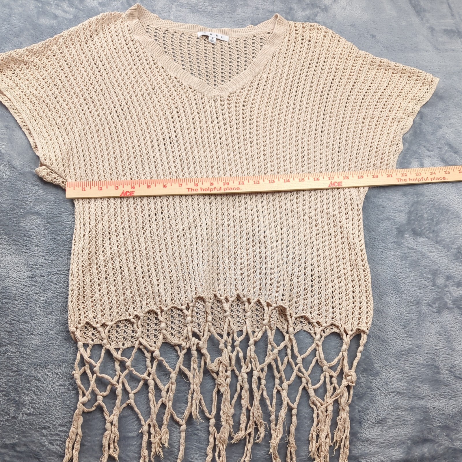 Cabi 292 Pullover Fling Fringe Crochet Sweater Small… Gem