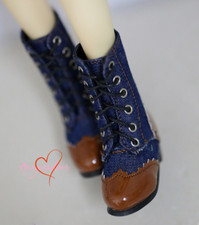 Dark Blue Brown Spliced Boots Pointed-toe Shoes Buckle for 1/4MSD 1/3SD BJD Doll