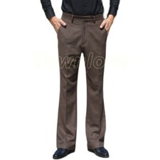 Men Wool Thick Flared Pants Vintage 60s 70s Bell Bottom Trouser Regular