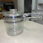 Vtg PYREX Clear Glass Flameware Double Boiler w/Lid 1.5 Qt Original #6283