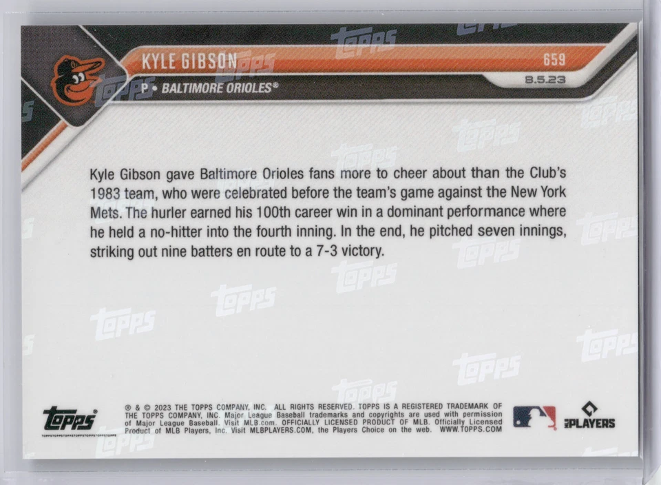 🟪 KYLE GIBSON 100ª Victoria PÚRPURA 06/10 Baltimore Orioles 2023 Topps Ahora #659 🔥 Foto 2 de 2