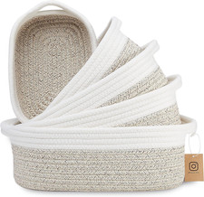 5pcs Rectangle Storage Basket Set- Natural Cotton Cord Woven Baskets- Organizing
