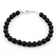 99.00 Cts Natural 7 Inches Long Lava Stone Round Shape Beads Bracelet NK 61E96