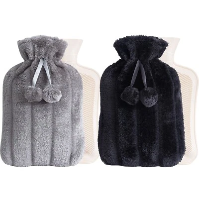 HADI LONDON Hot Water Bottle With Cover Luxury Soft Fluffy 2L High Quality Rubber Faux Fur