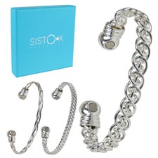 Sisto-X Ladies Elegant Cuff Bangle Silver Finish Copper Magnetic