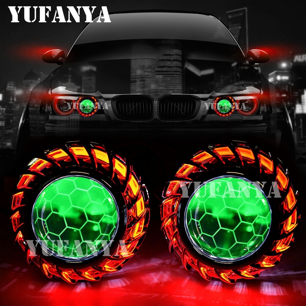 2.5'' Honeycomb Bi xenon HID Projector Lens LED RGB Devil Eyes