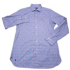 168 Polo Ralph Lauren Custom Fit Blue Plaid Poplin Dress Shirt Men Large 16.5
