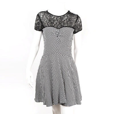 GUESS Lace Checkerboard Mini Dress Fit Flare Short Sleev Crepe Zip Black White S | eBay GUESS Lace Checkerboard Mini Dress Fit Flare Short Sleev Crepe Zip Black White S | eBay