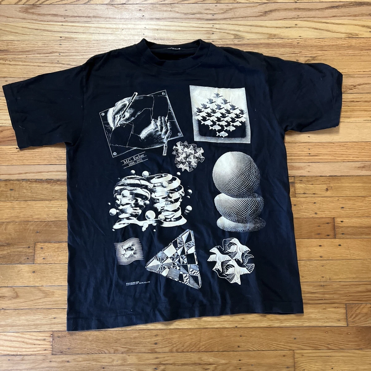 VTG 90s MC Escher Andazia All Over Print Art Museum T-shirt Size Men Large Death