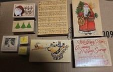 Lot Of Holiday Rubber Wood Mount Stamps Winter Christmas Santa Snowman