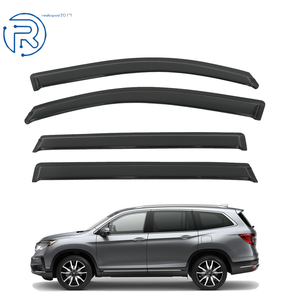 Set of 4 Acrylic Black Window Vent Rain Guards Deflector For 16-22