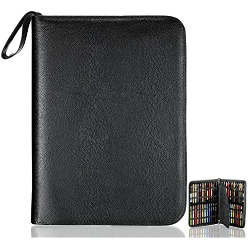 PU Leather Fountain Roller Pen Case Holder Black Bag for 48 Pens Collection