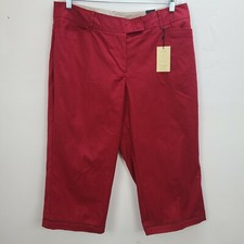 Venezia Cropped Pants Women 16 Cranberry Zip Stretch Pockets Hem Detail