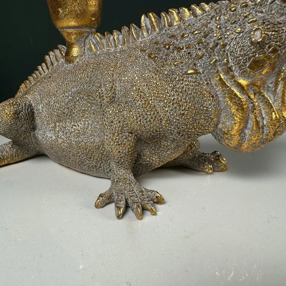 Golden Iguana Dinner Candle Holder Vintage Finish 12x26x14cm - Image 4 of 4