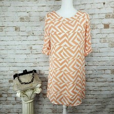 Everly Size S Orange/White Chevron Print Shift Tunic Short Dress Half Sleeve VGC