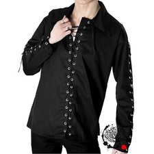 Men Gothic Lace Up Shirt Long Sleeves Black Cotton Steampunk Shirt For Men's