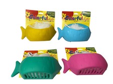 PORTA SPUGNE CON VENTOSE PESCE BAGNO DOCCIA + SPUGNA RETE PULIZIA DEL CORPO CM18