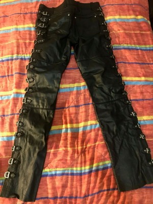 PANTALONI DONNA UOMO VERA PELLE BIKER BORCHIE GOTHIC ROCK METAL PUNK MOTO  LACCI | eBay