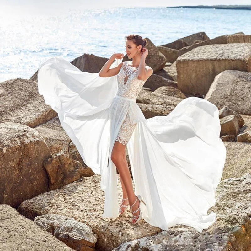 slim fit dress slacks Short Wedding Dress with Detachable Train, Casual Ruffled Wedding Dress,WD00894, US16 / Black