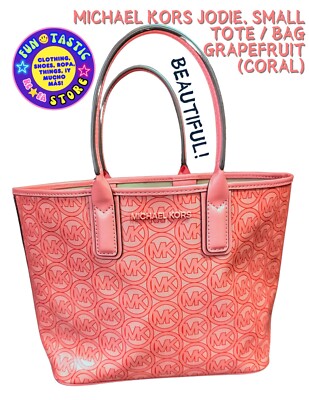 MICHAEL KORS SMALL TOTE BAG. Grapefruit Coral. Jodie Style. Coated. Stain Resist