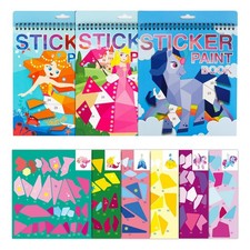 3PCS Sticker Paint Number Books for Kids Ages 4-8 Mermaid Princess Horse Sticker