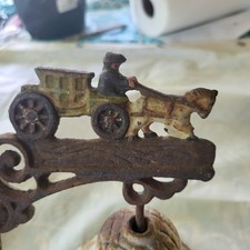 VINTAGE POSSIBLY FROM LATE 1800'S CAST IRON MANWITH HORSE DRAWN CARRIAGE DINNER