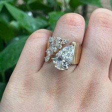 2 Ct Marquise Cut Moissanite Cluster Engagement Ring | 14K Yellow Gold Plated