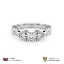 Labgrown Princess & Heart Cut Diamond Trilogy Ring Platinum