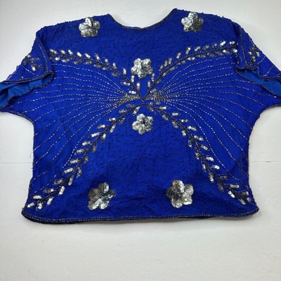 Exclusive By Jainsons International Womens Silk Tunic Size L Short Sleeves Beads