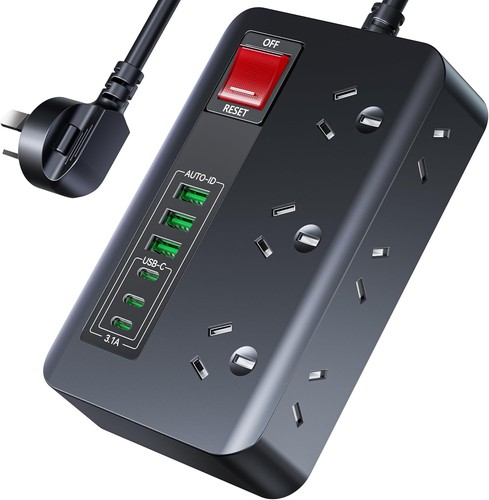 Sharp Side Plug Power Strip 6 Outlets 6 USB Ports Surge Protection for Home Office ...