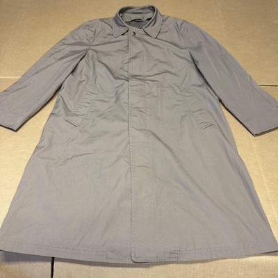 Vintage London Fog Coat Mens 38 Gray Long Rain Microfiber Lined Classic Trench