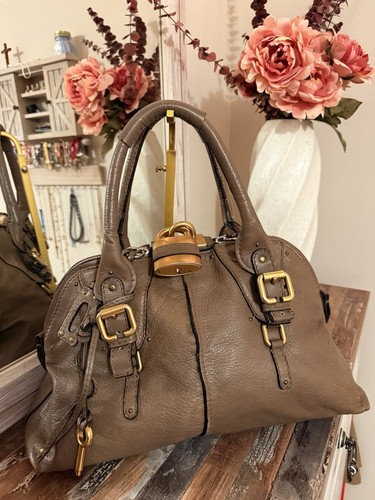 Vintage Chloé Paddington Dome Satchel Bag Taupe Leather Gold Lock