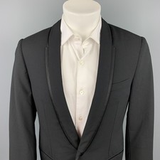 LANVIN Size 40 Black Wool / Lycra Shawl Lapel Tuxedo Sport Coat